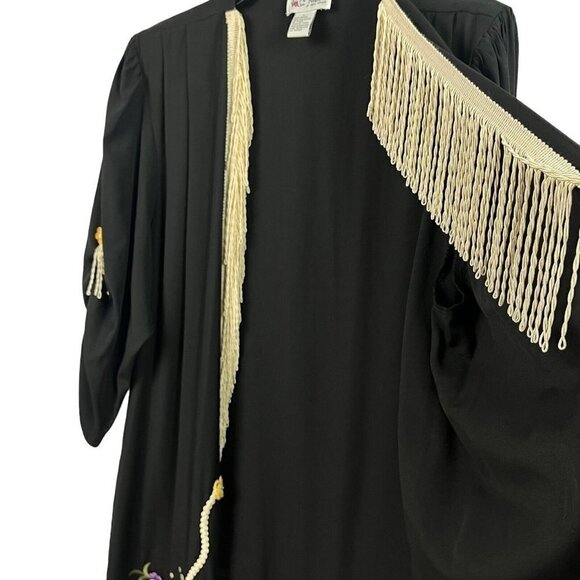 Lacy Afternoon by Shell Kepler Cardigan Black Floral Fringe Womens Large Vintage - Picture 8 of 12